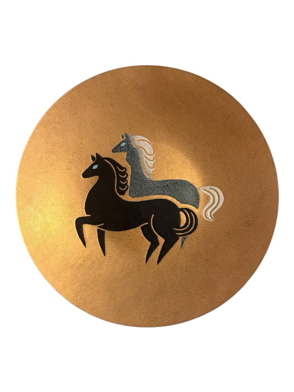 RARE 9" Paul Alexander MCM Enamel on Copper Charger - Stylized Horses 1950s